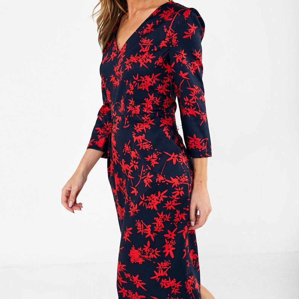 Sorcha Floral Midi Dress in Navy and Red